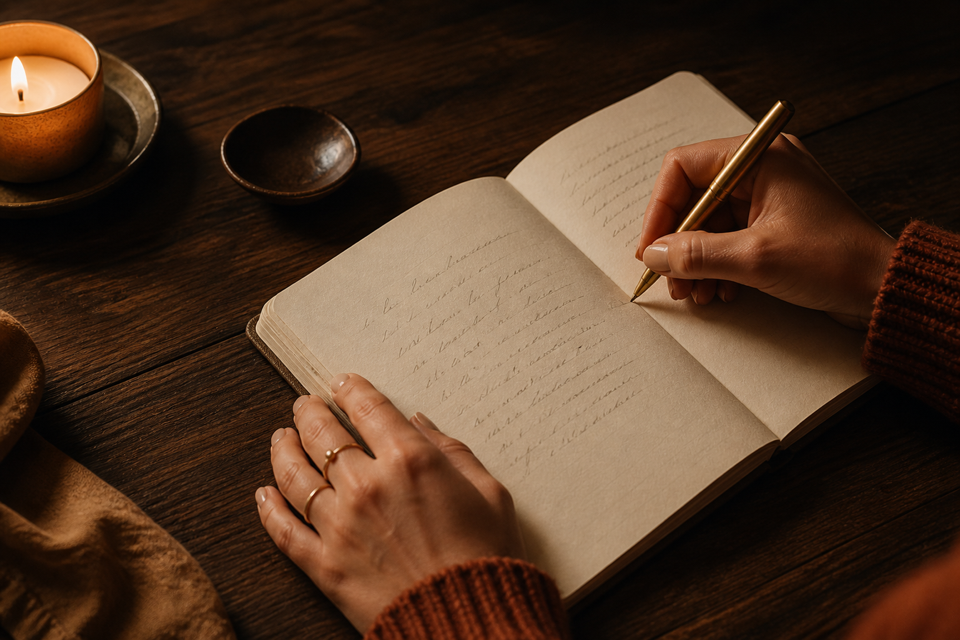 Hand writing in a reflective journal